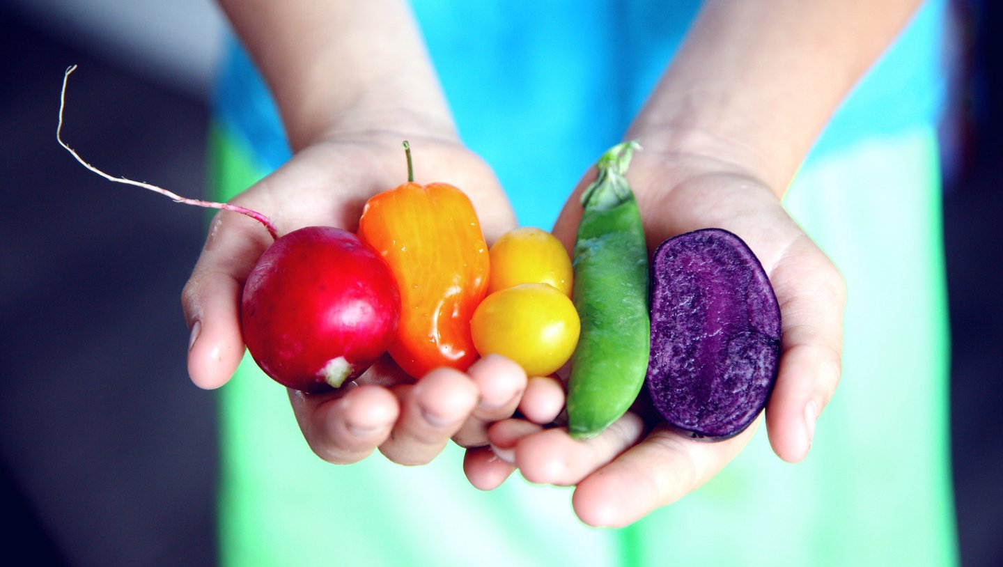 Foto von regenbogenfarbenem Gemüse.