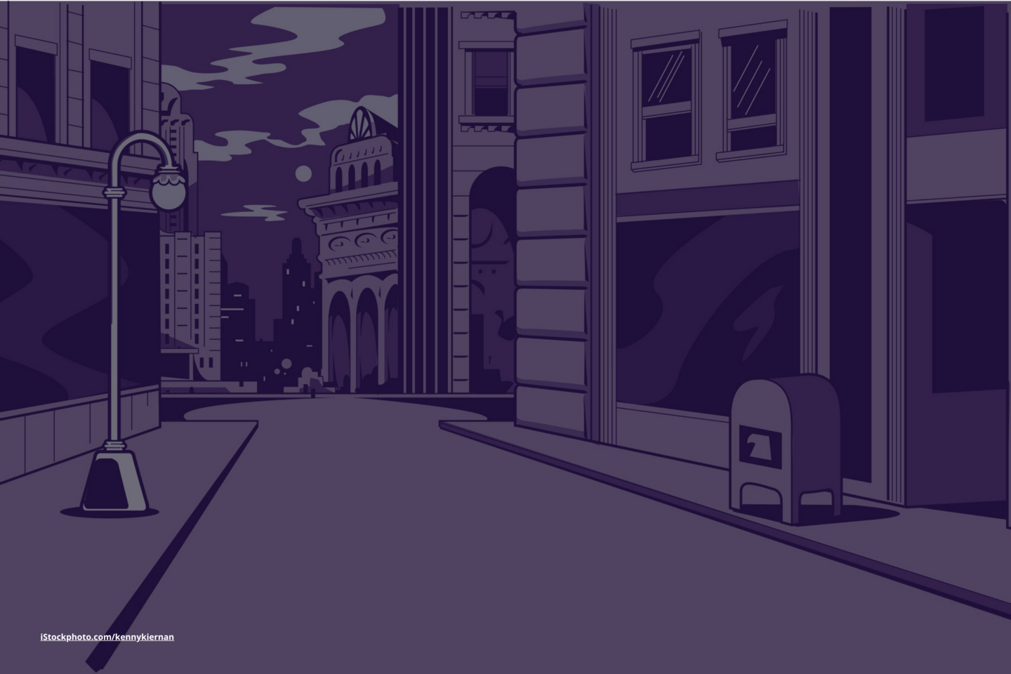 Das Foto zeigt eine Straße bei Nacht im Graphic-Novel-Stil.